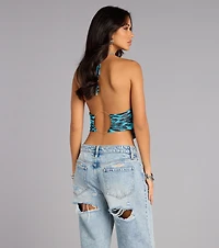 Fierce Instinct Leopard Print Open Back Halter Top