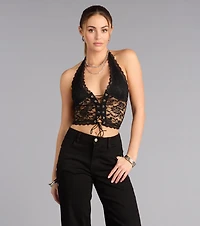 Midnight Desire Lace Up Halter Crop Top