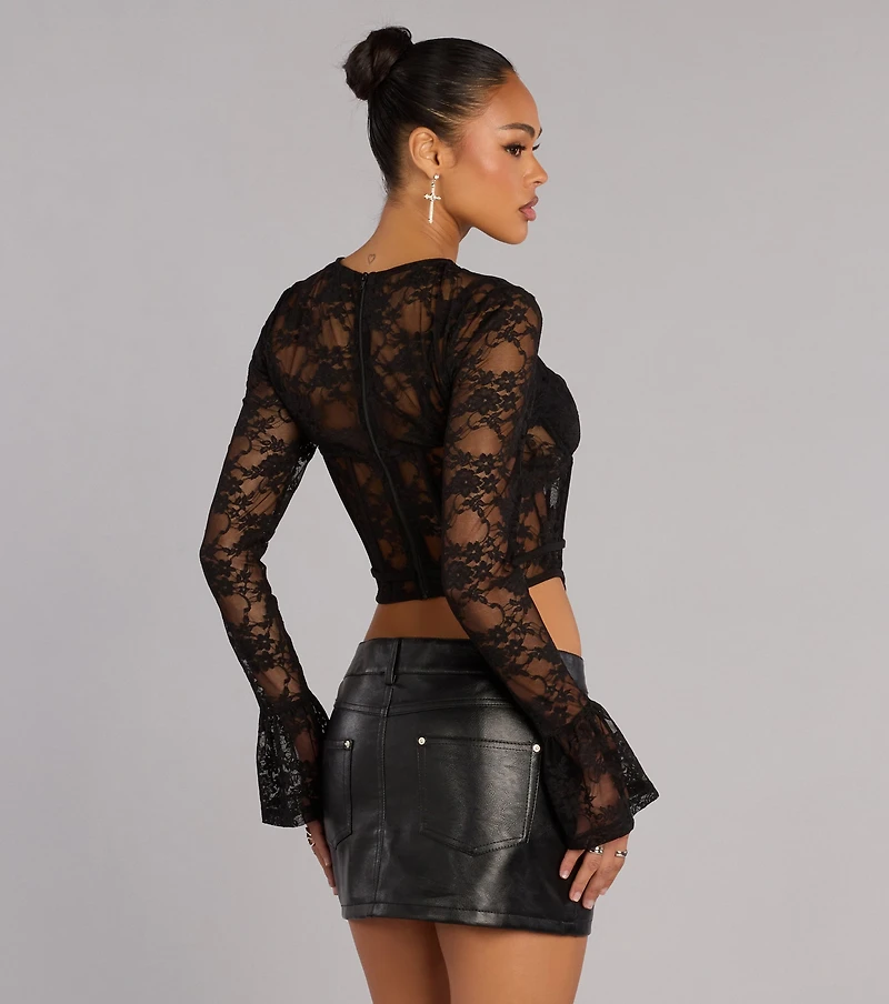 Secrets Out Lace Long Sleeve Bustier