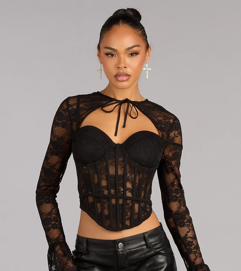 Secrets Out Lace Long Sleeve Bustier