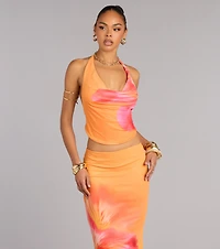 Sunset Mood Tropical Floral Halter Top