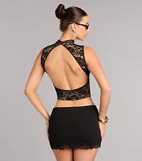 All Eyes Lace Up Open Back Crop Top