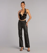 Soft Shine Foiled Velvet Halter Crop Top