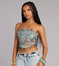 Sunset Energy Beaded Fringe Crop Top