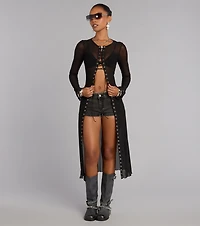 Night Mode Lace Up Mesh Long Top