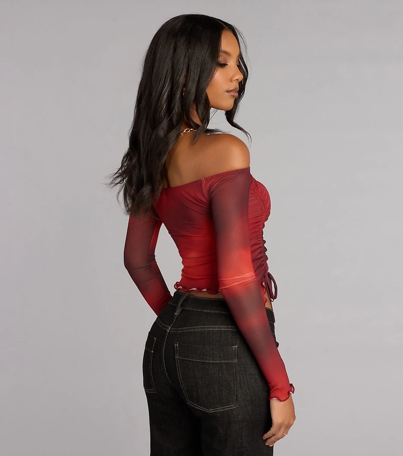 Work Of Art Abstract Long Sleeve Crop Top