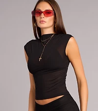 Clean Slate Mesh Mock Neck Top