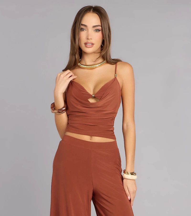 Effortless Chic Beaded Cowl Neck Top