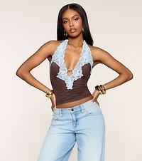Sweet Talk Lace-Trim Halter Top