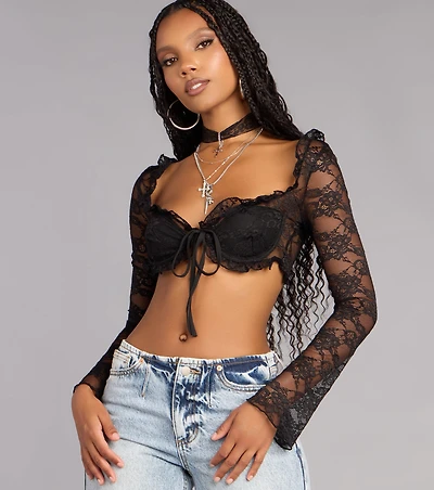 So Romantic Lace Long Sleeve Crop Top