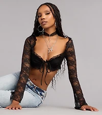 So Romantic Lace Long Sleeve Crop Top