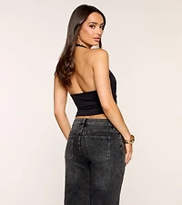 Sultry Shine Studded Cowl Neck Halter Top