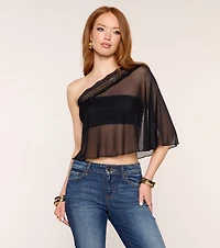 Sheer Intent Lace Trim Poncho Top