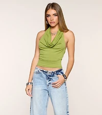 Low Effort Cowl Halter Crop Top