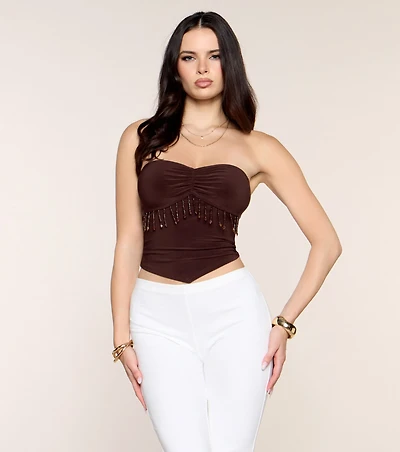 Made To Move Beaded Fringe Tube Top