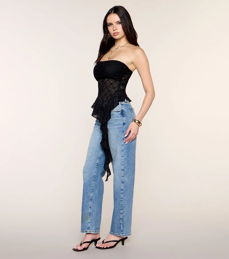 Ruffle Rumor Lace Tube Top