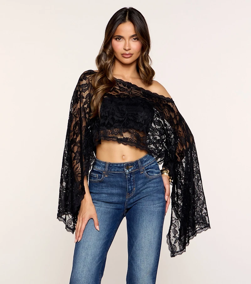 Soft Romance Floral Lace Poncho Top