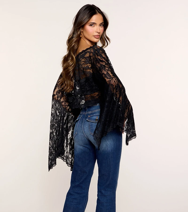 Soft Romance Floral Lace Poncho Top