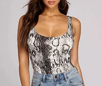 Snake Print Scoop Neck Bodysuit