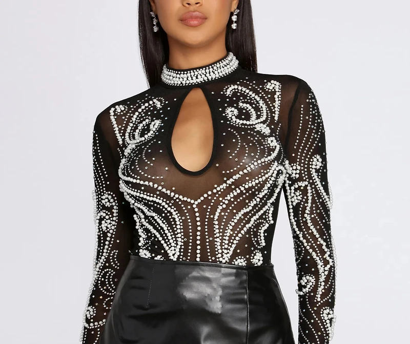 Pearls On Sheer Bodysuit