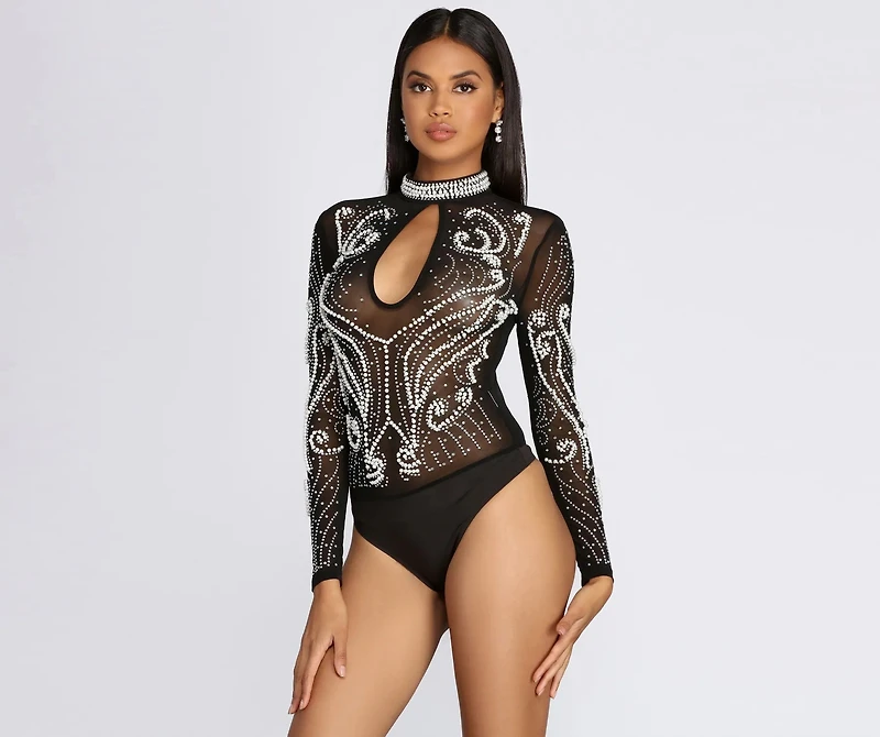 Pearls On Sheer Bodysuit