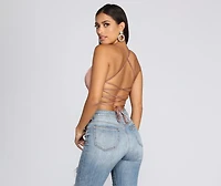 Strappy Satin Crop Top