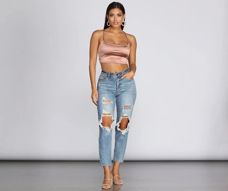 Strappy Satin Crop Top