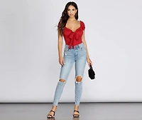Be Honest Ruched Tie Front Top