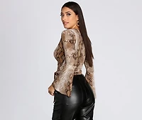 Snake Print Bell Sleeve Top