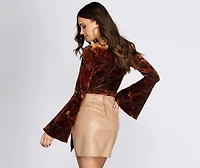 Floral Velvet Burnout Wrap Top
