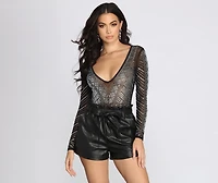 Number One Crush Rhinestone Mesh Bodysuit