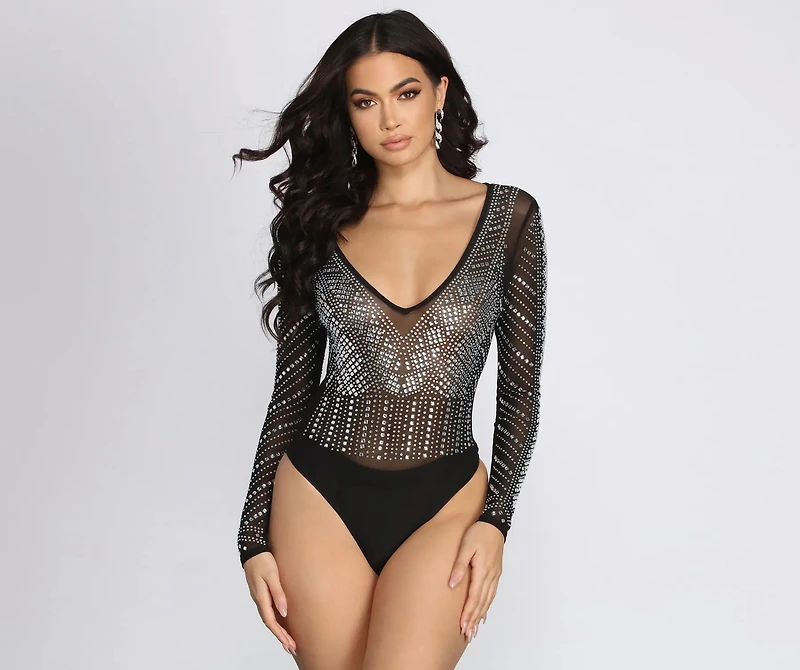 Number One Crush Rhinestone Mesh Bodysuit