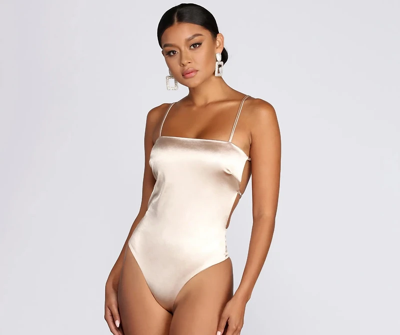Sleek And Strappy Satin Bodysuit