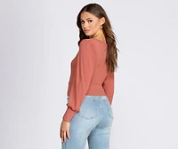 Brushed Ribbed Knit V-Neck