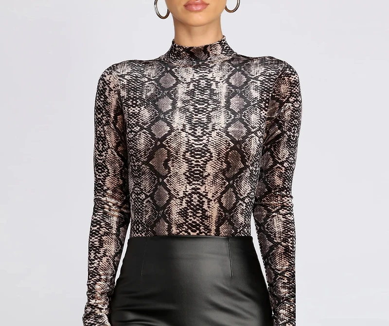 Mock Neck Velvet Snake Bodysuit