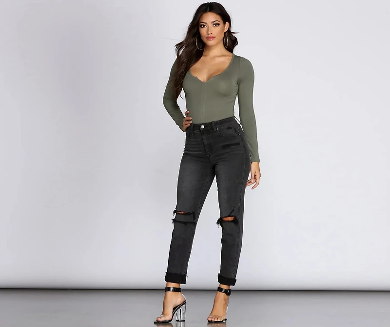 Long Sleeve Notched Bodysuit
