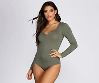 Long Sleeve Notched Bodysuit