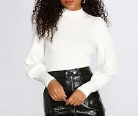 Ribbed Knit Puff Sleeve Bodysuit