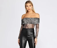 Fabulously Fierce Mesh Off Shoulder Bodysuit