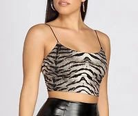 Sequin Tiger Print Crop Top
