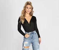 Draped Basic Knit Surplice Bodysuit