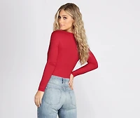 Draped Basic Knit Surplice Bodysuit