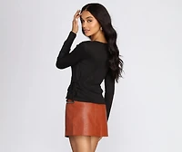 Ribbed Knit Tie Front Wrap Top