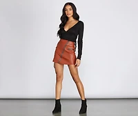 Ribbed Knit Tie Front Wrap Top
