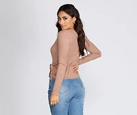 Ribbed Knit Tie Front Wrap Top