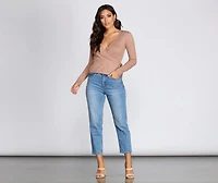 Ribbed Knit Tie Front Wrap Top