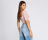 Ribbed Knit Puff Sleeve Crop Top