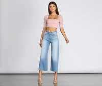 Ribbed Knit Puff Sleeve Crop Top