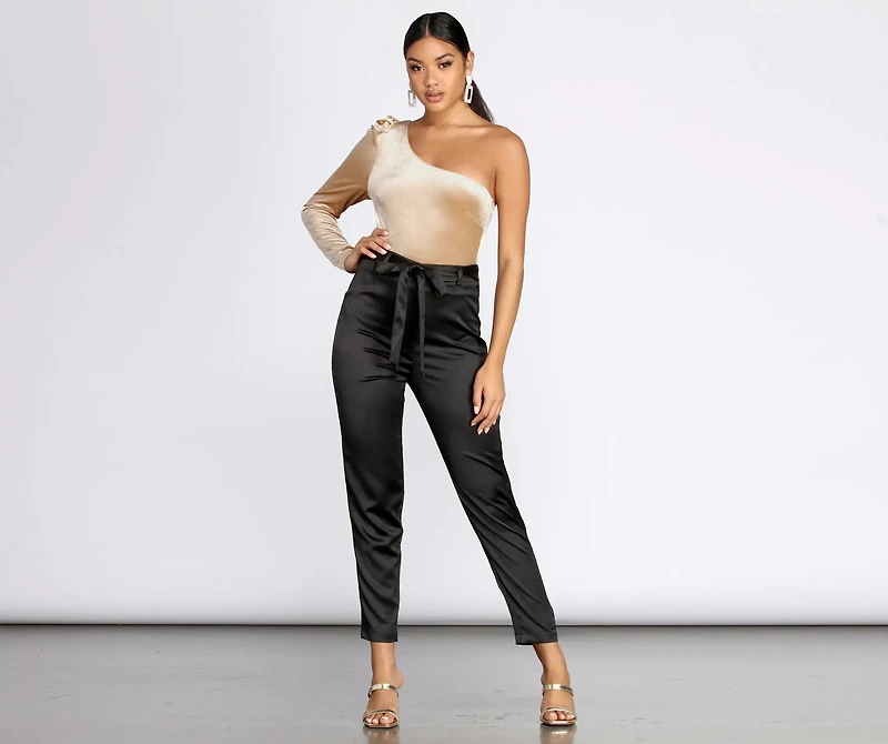 One Shoulder Velvet Bodysuit