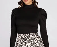 Puffed Sleeve Mock Neck Top